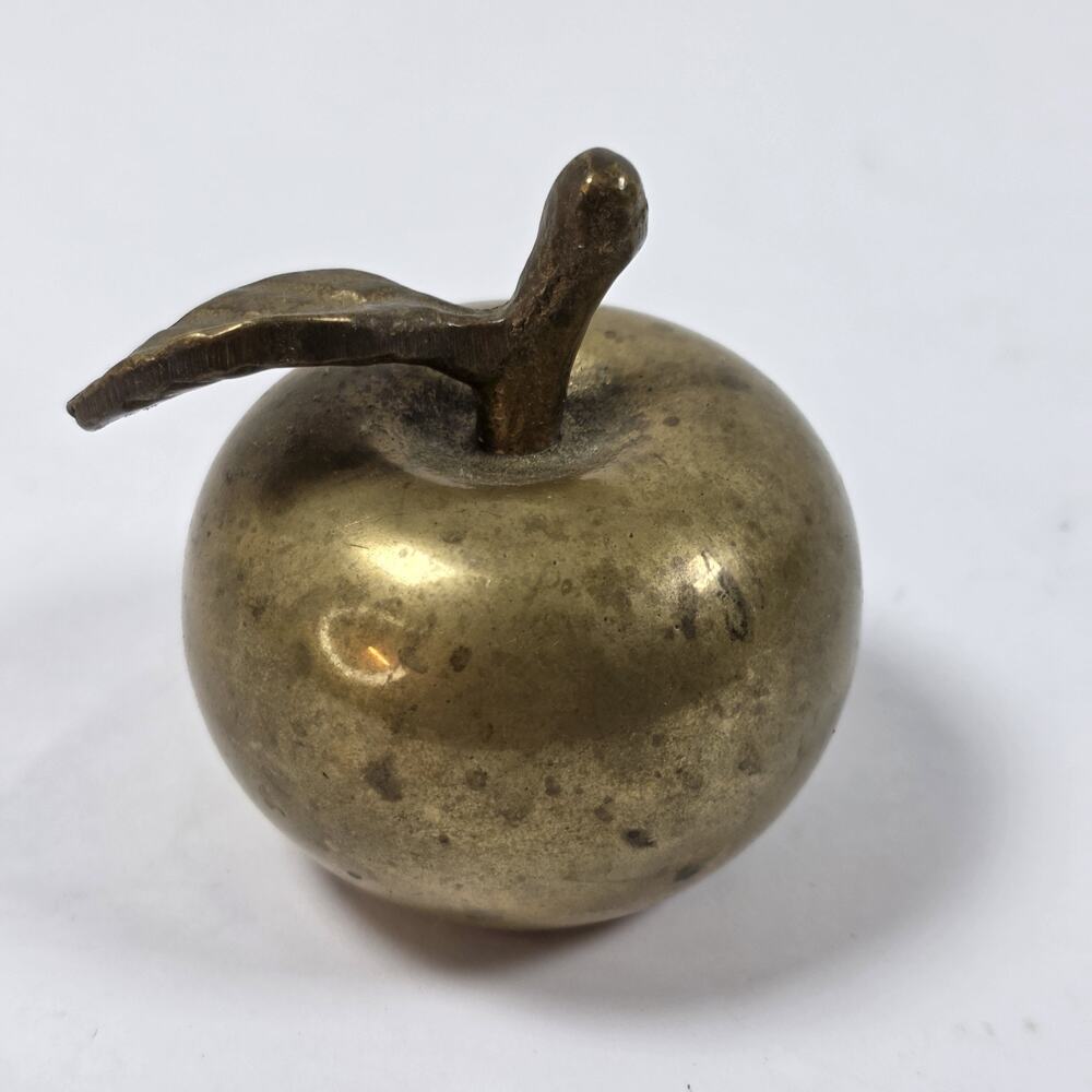 Vintage Old Indian Solid Brass Little Apple With Stem And Leaf Shaped Bell